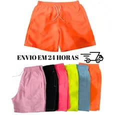 Short masculino mauricinho neon liso tactel moda praia piscina de elástico