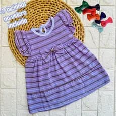Vestido Bebê Listrado 3 a 6 Meses C/ Manga Curta + 7 Lacinhos no Velcro – Roupa Infantil Feminina Confortável e Estilosa
