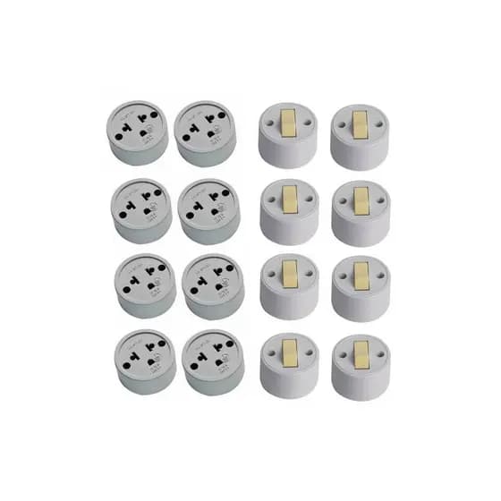 8 TOMADA EXTERNA REDONDA +  8 INTERRUPTOR SIMPLES EXTERNO REDONDO 10A