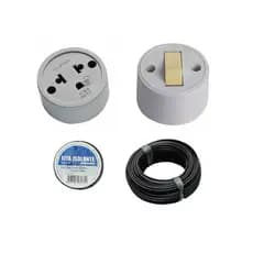 Kit ~1 tomada externa + 1 interruptor externo + 1 fita isolante 5m + 5 metros de fio 2,5mm ~ instalação rápida