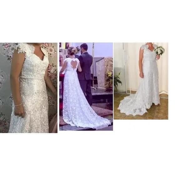 Vestido De Noiva Em Renda - Vestido de Ateliê - Semi Sereia - único disponível - VESTIDO BARATO