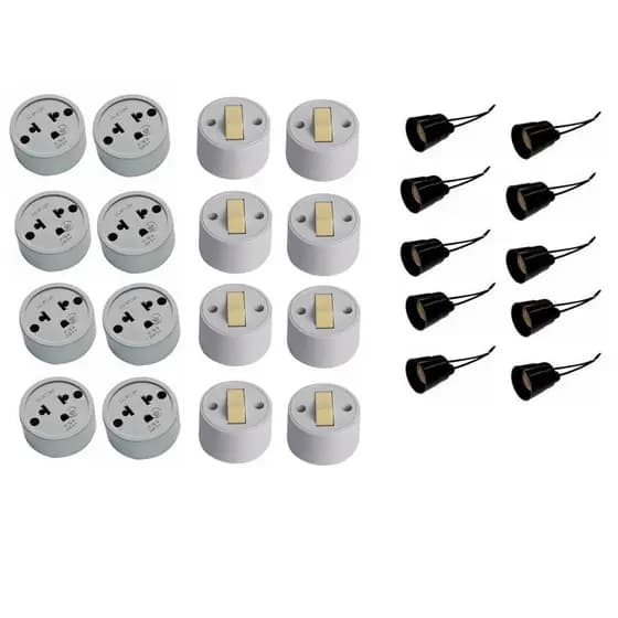 Kit instalação residencial - 8 tomada externa ~ 8 interruptor externo ~ 10 soquete para lâmpada - instalação residência