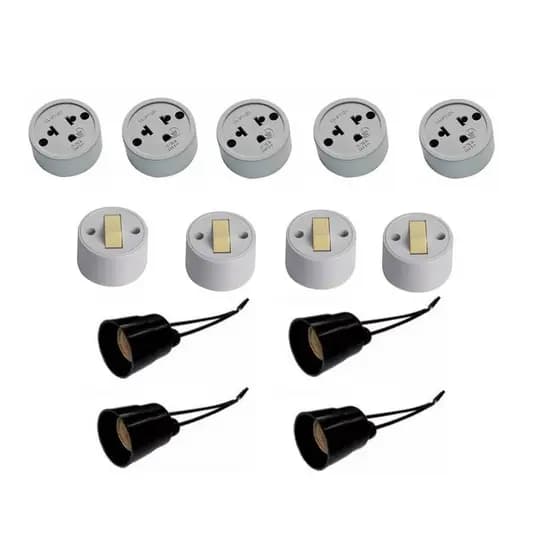 Kit instalação residencial - 5 tomada externa ~ 4 interruptor externo ~ 4 soquete para lâmpada