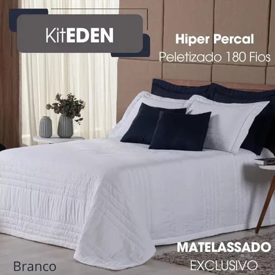 Kit Colcha Cobreleito Eden Casal Queen ou King 7 Peças Hipercal 180 Fios Premium Luxo