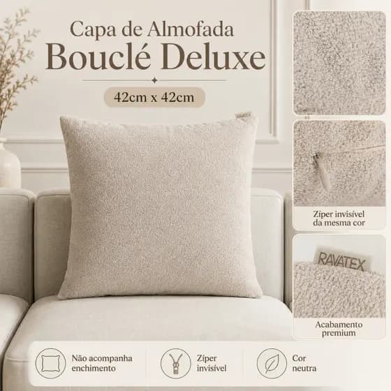Capa de Almofada Bouclé Deluxe com Zíper Invisível 42cm x 42cm Toque Extra Macio