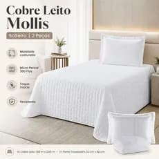 Colcha Solteiro Liso Com Porta Travesseiro Cobre Leito 300 Fios Toque Macio Kit 2 Peças