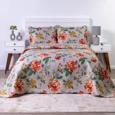 Colcha Casal Dupla Face Estampada com Porta Travesseiro 3 Peças Bouti