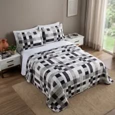 Cobre Leito Casal Estampado 300 Fios Matelado com Porta Travesseiro 3 Peças Luna