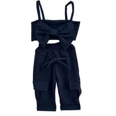 Conjunto Cropped E Calça Cargo Infantil Menina Cropped Laço Moda Blogueirinha Verão
