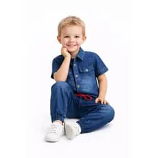 Conjunto Jeans Infantil Menino Blusa Manga Curta E Calca Jogger De Menino Masculino