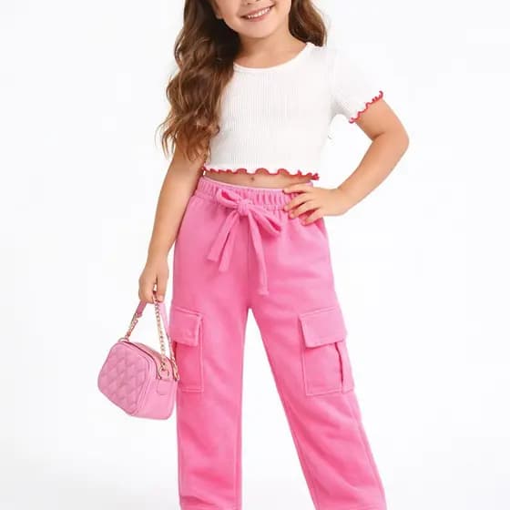 Calca Cargo Infantil Feminina Menina Wide Leg