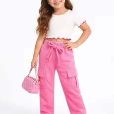 Calca Cargo Infantil Feminina Menina Wide Leg