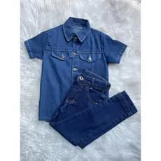 Kit Conjunto Infantil Camisa Manga Curta Jeans E Calça Jeans