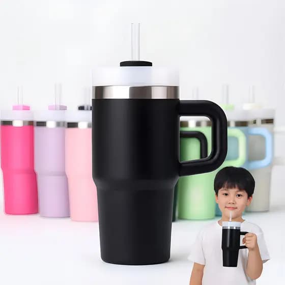 Mini Copo Térmico Pequeno 420ml Com Canudo Alça Tampa