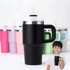 Mini Copo Térmico Pequeno 420ml Com Canudo Alça Tampa