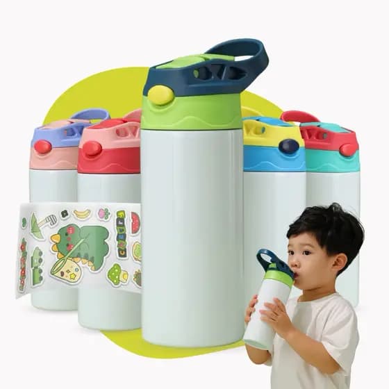 Garrafa Térmica Dupla Camada Inox Infantil 350ml Com Alça Canudo Escolar para Sublimação