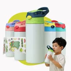 Garrafa Térmica Dupla Camada Inox Infantil 350ml Com Alça Canudo Escolar para Sublimação