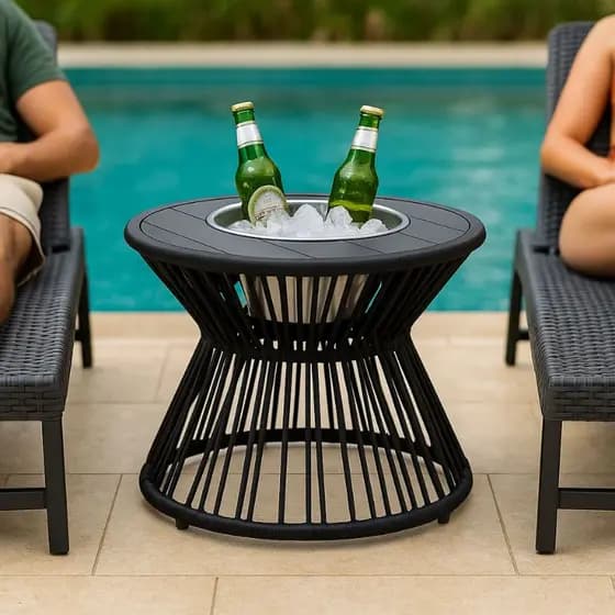Mesa Ampulheta Balde de Gelo para Área externa Beira de Piscina - Alumínio e Corda Náutica