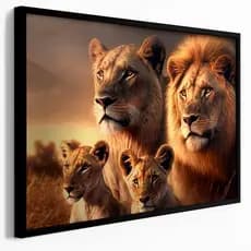 Quadro Decorativo 118x82cm Painel Família de Leão Leoa Savana Seus 2 Filhotes Sala Quarto Hall Casa Decoração De Parede