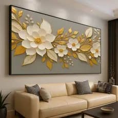 Quadro Decorativo GRANDE Alta Resolução Sala Quarto Escritório Quadro Flores douradas fundo cinza