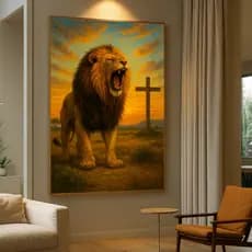 Quadro Decorativo GRANDE Alta Resolução Para Sala Quarto Escritório Quadro Leão rugindo com Cruz