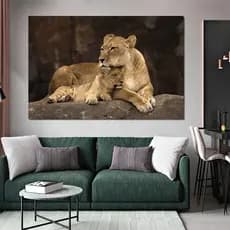Quadro Decorativo GRANDE Alta Resolução Para Sala Quarto Escritório Quadro Leoa e Filhote