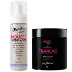 Kit 1un cera Modeladora trança 1kg + 1un Mousse Modelador Monster barber Hair Para Tranças Cachos e Penteados 150ml