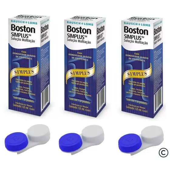 3 Boston Simplus 120ml Solução Multiação Para Lentes de contato Rígidas+ 3 Estojos