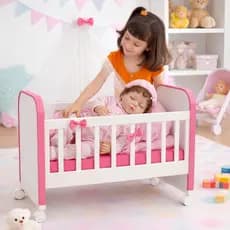 Berço P/ Boneca 67cm Rodízios Véu Ideal Reborn ROSA / azul / branco