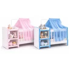 Kit 2 Brinquedos Berço Boneca Infantil Cômoda Véu Reborns
