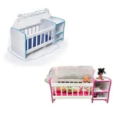 Kit 2 Brinquedos Berço Boneca Infantil Cômoda Véu Reborns