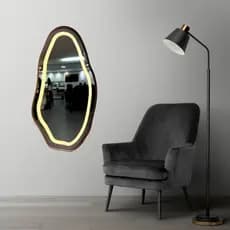 Espelho Orgânico E05 115cmx60cm Moldura Metal com Led Jateado Luz Branca e Amarela
