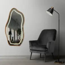 Espelho Orgânico 115x60cm Moldura Metal com Led Jateado Luz Branca e Amarela