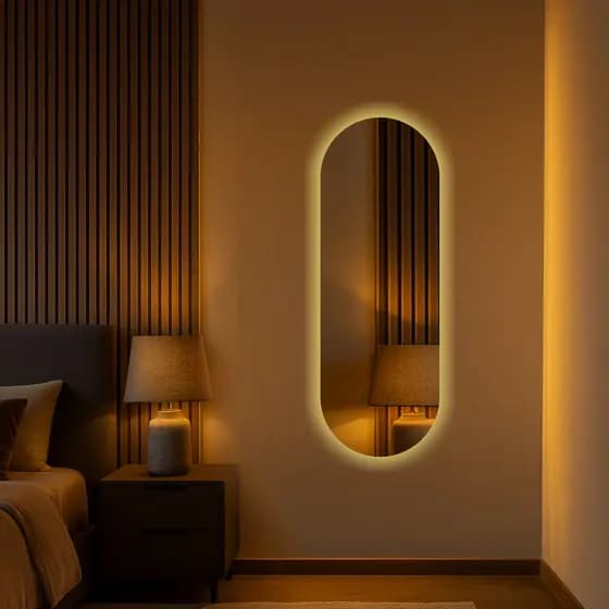 Espelho Oval Com Led 90cm x 40cm Sem Moldura Led Quente Neutro Frio Sem Led Sala Design Retrô Luxo Salão Hall Decorativo