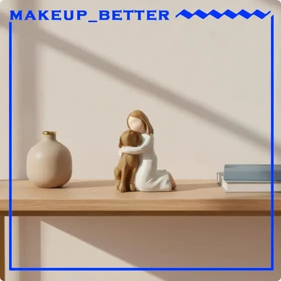 [Makeup_better] Estatueta De Cachorro Abraçando Menina Decorativa Estátua Escultura Leve Pintada À Mão Aparência Para Pr