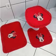 Jogo de banheiro da Minnie Minnie e Mickey 3 peças Tecido metalassê fofura kit tapetes