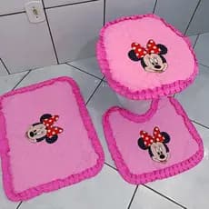 Jogo de banheiro da Minnie Tecido metalassê 3 peças