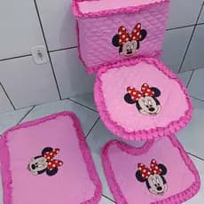 Jogo de banheiro de Minnie 4 peças com capa para caixa acoplada Kit tapetes tecido metalassê