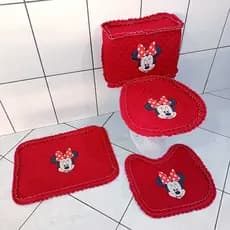 Kit de banheiro com desenho de Minnie 4 peças com capa para caixa acoplada de tecido