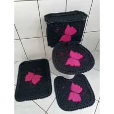 Jogo de banheiro de borboleta kit tapetes com 4 peças tecido metalace capa para caixa acoplada