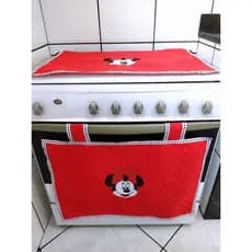 Cortina de forno + toalha para tampa de fogão 6 ou 5 bocas kit 2 peças de Minnie Cupcake tecido