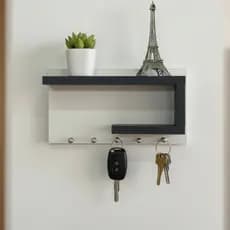 Porta chaves Branco com Preto em MDF Organizador Decoração para casa 100% MDF