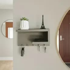 Porta Chaves MDF Cinza Decorativo Parede Organizador Hall Entrada 5 Ganchos 100% MDF
