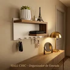 Porta Chaves MDF Branco Amadeirado Decorativo Parede Hall Entrada 5 Ganchos 100% MDF