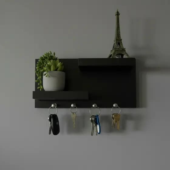 Porta Chaves Com Prateleiras Preto 100% MDF