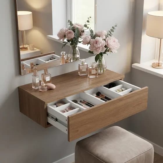 Penteadeira Suspensa Amadeirada 50cm Organizador de Maquiagem Skincare com Gaveta MDF