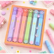 Kit de 6 praças Marca texto ponta dupla cores pastel e neon patinha fofa/material escolar papelaria/lembrancinha anivers