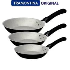 Kit De Frigideiras Antiaderente Tramontina Linz 03 Peças Preto Revestimento Starflon Max Cozinha Resistente Prático