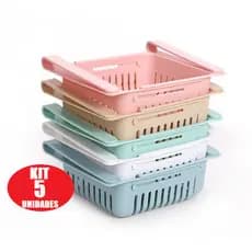 KIT Cestos Retratil Orgaizador de Geladeira Multi Uso Para Armazenar Frutas Ovos Lanches Legumes Temperos Em Geral