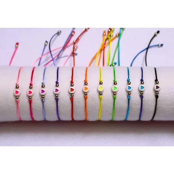 Kit Pulseira da Amizade com coração e fio de Seda Colorido, Preto ou Branco